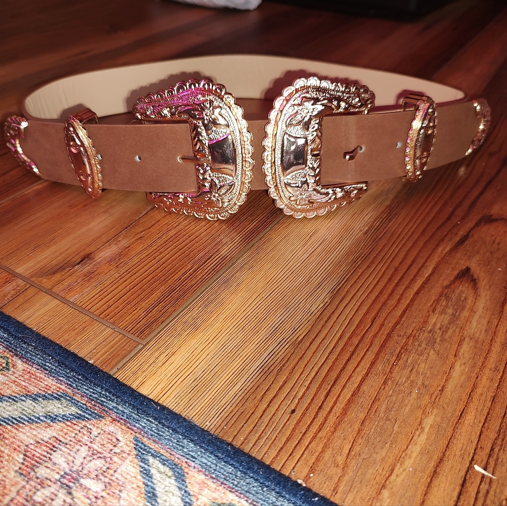 Brown and Gold Double Buckle Belt